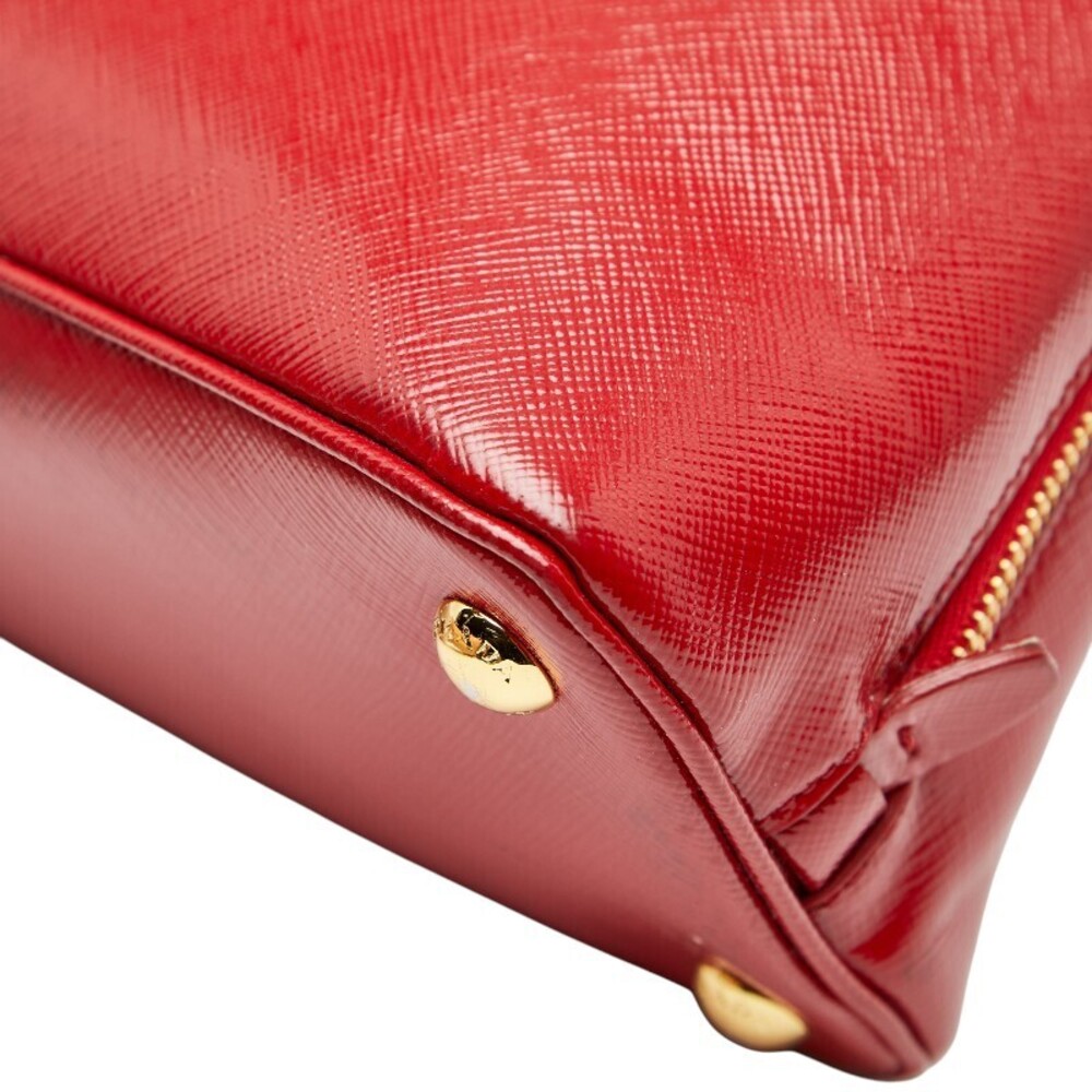 Prada Bag Plate Triangle Saffiano Leather Logo Shoulder Red Handbag - Picture 6 of 9